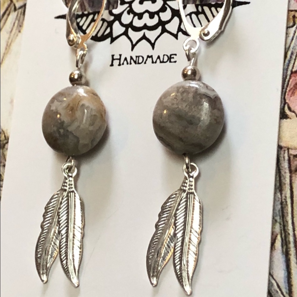 Feathered Laguna Agate Earrings - Picture 4 of 8
